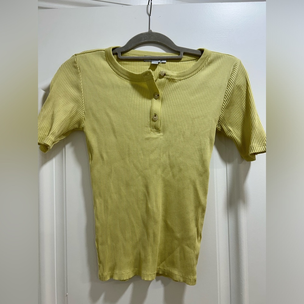 Ann Taylor Ribbed Yellow Button Down Top